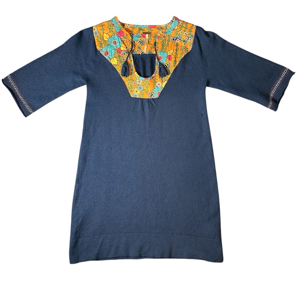 Free People Navy And Floral Wool Mini Dress - Women’s Size Small